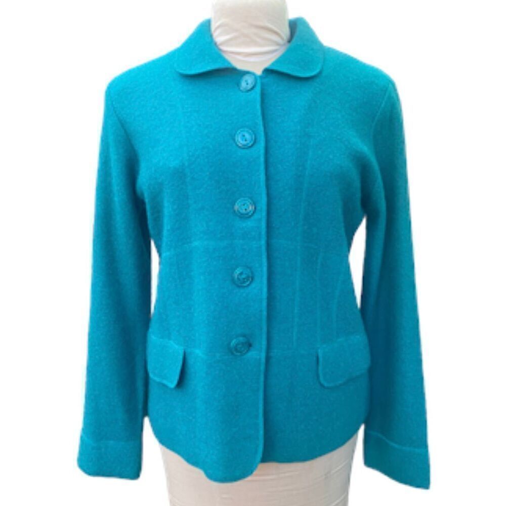 Jane Ashley Wool Blend Cardigan/Jacket Teal Sz M